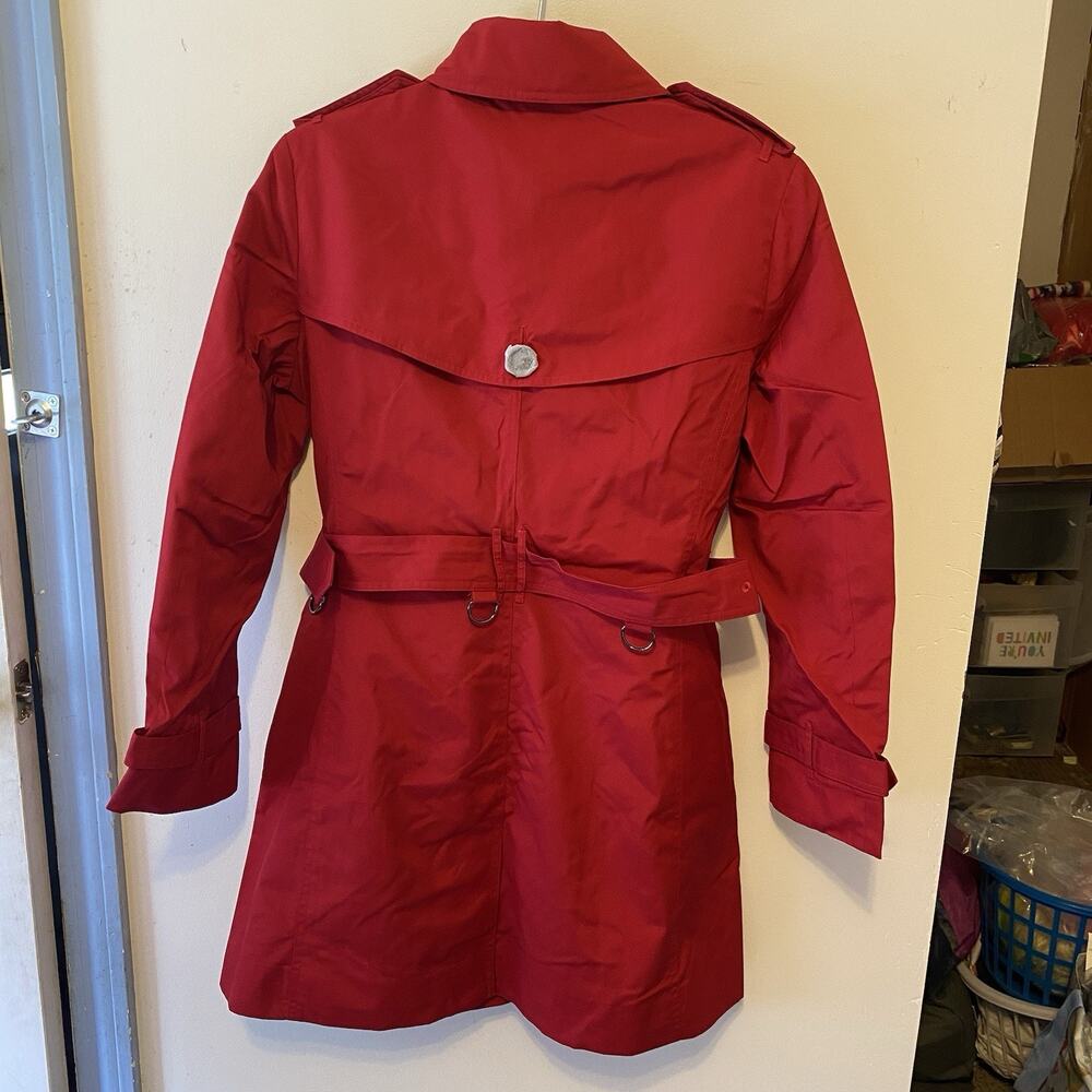 New Women L double-breasted Trendy trench coat Jacket Red Belted Pockets Buttons - Picture 11 of 13
